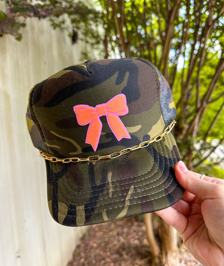 Pink Bow Full Camo Trucker Hat