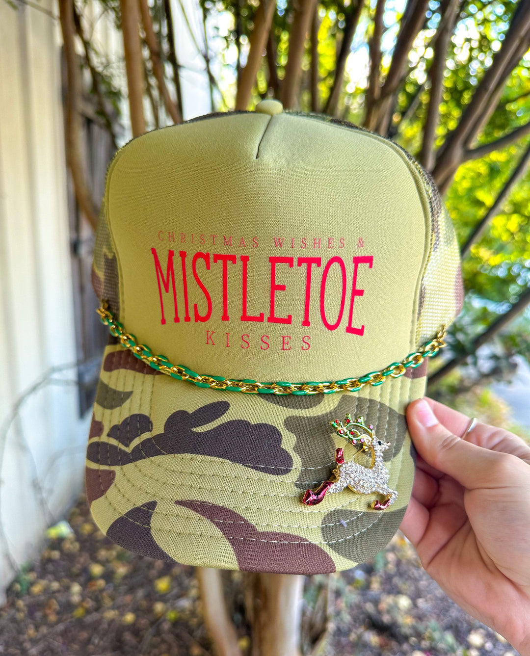 Christmas Wishes & Mistletoe Kisses Two Tone Camo Trucker