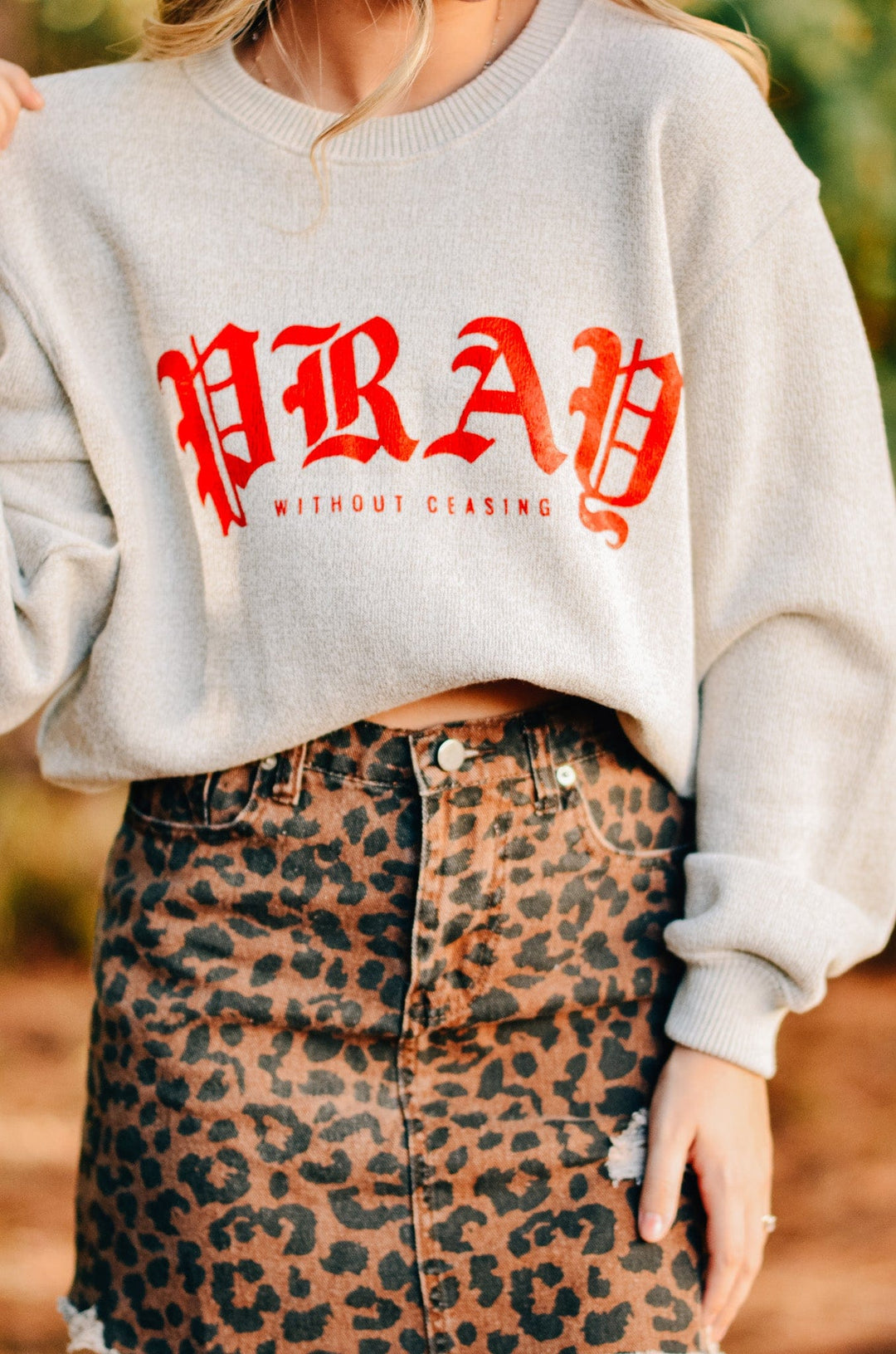 Pray Without Ceasing Oatmeal Knit Sweatshirt