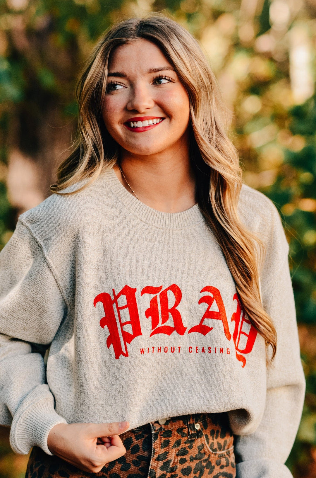 Pray Without Ceasing Oatmeal Knit Sweatshirt