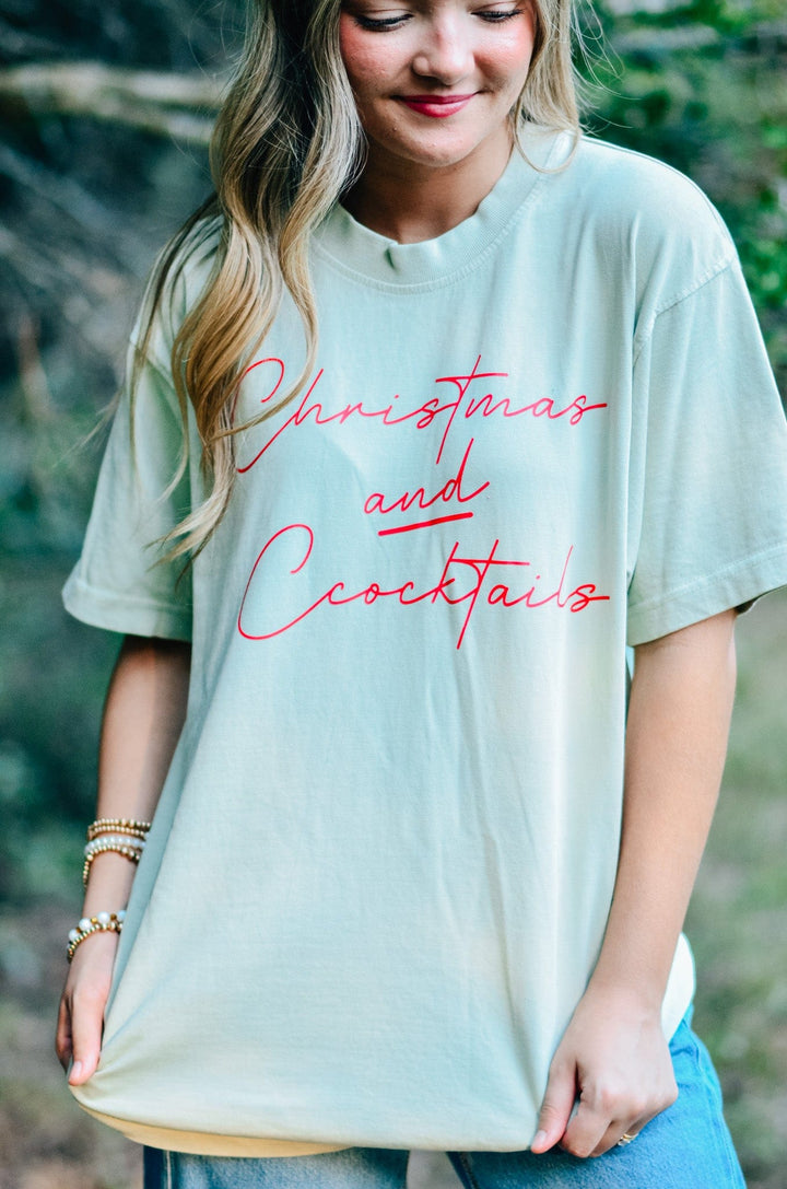 Christmas and Cocktails Mock Neck Tee