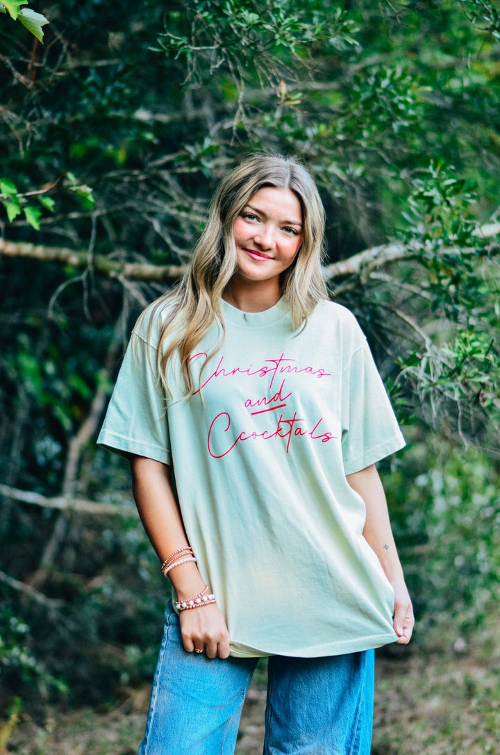 Christmas and Cocktails Mock Neck Tee