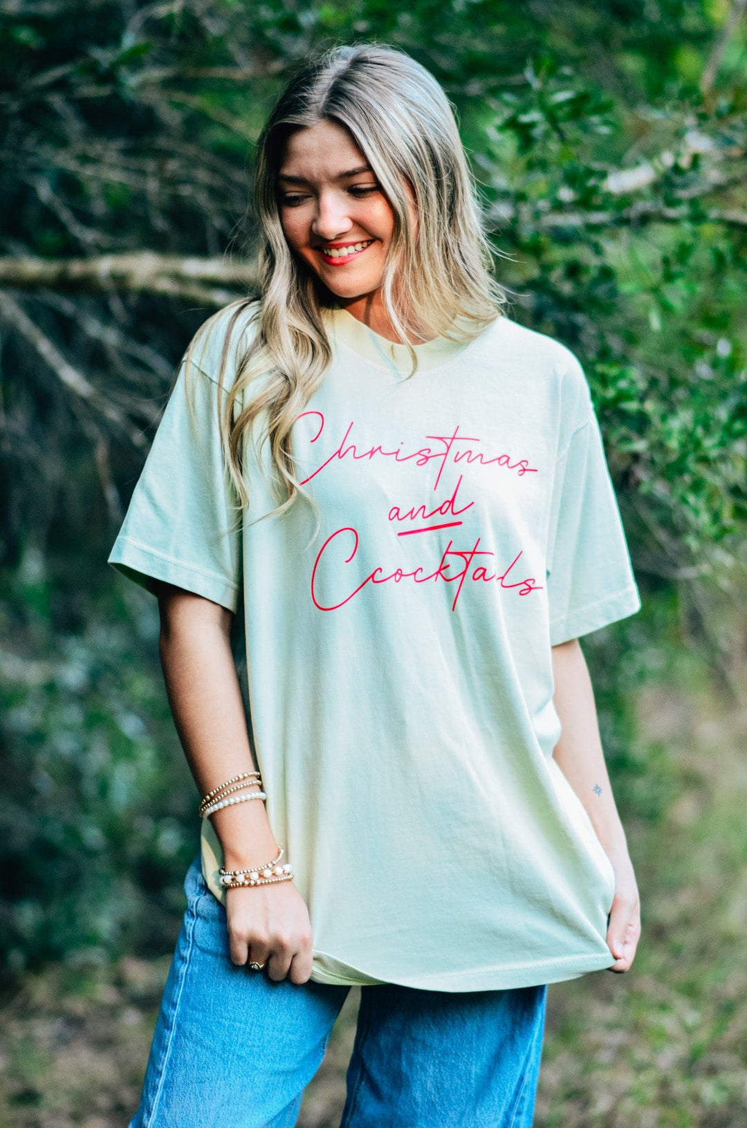 Christmas and Cocktails Mock Neck Tee
