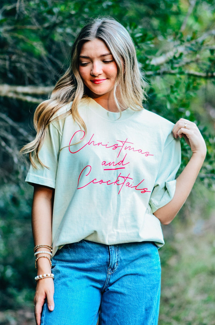 Christmas and Cocktails Mock Neck Tee