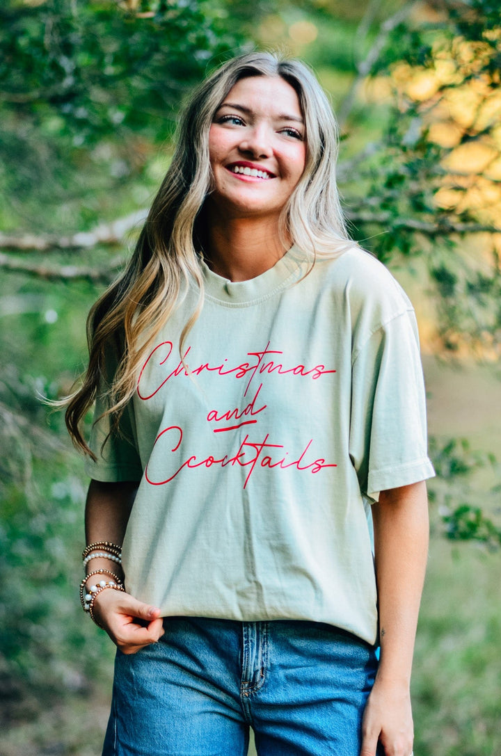 Christmas and Cocktails Mock Neck Tee