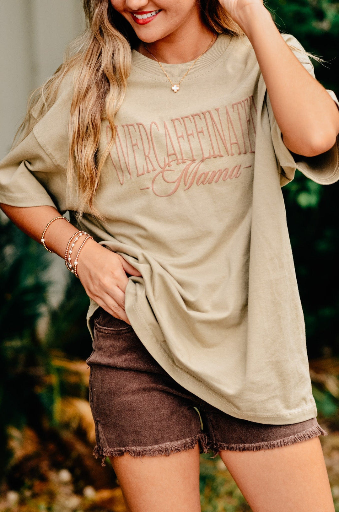 Overcaffeinated Mama Mock Neck Tee