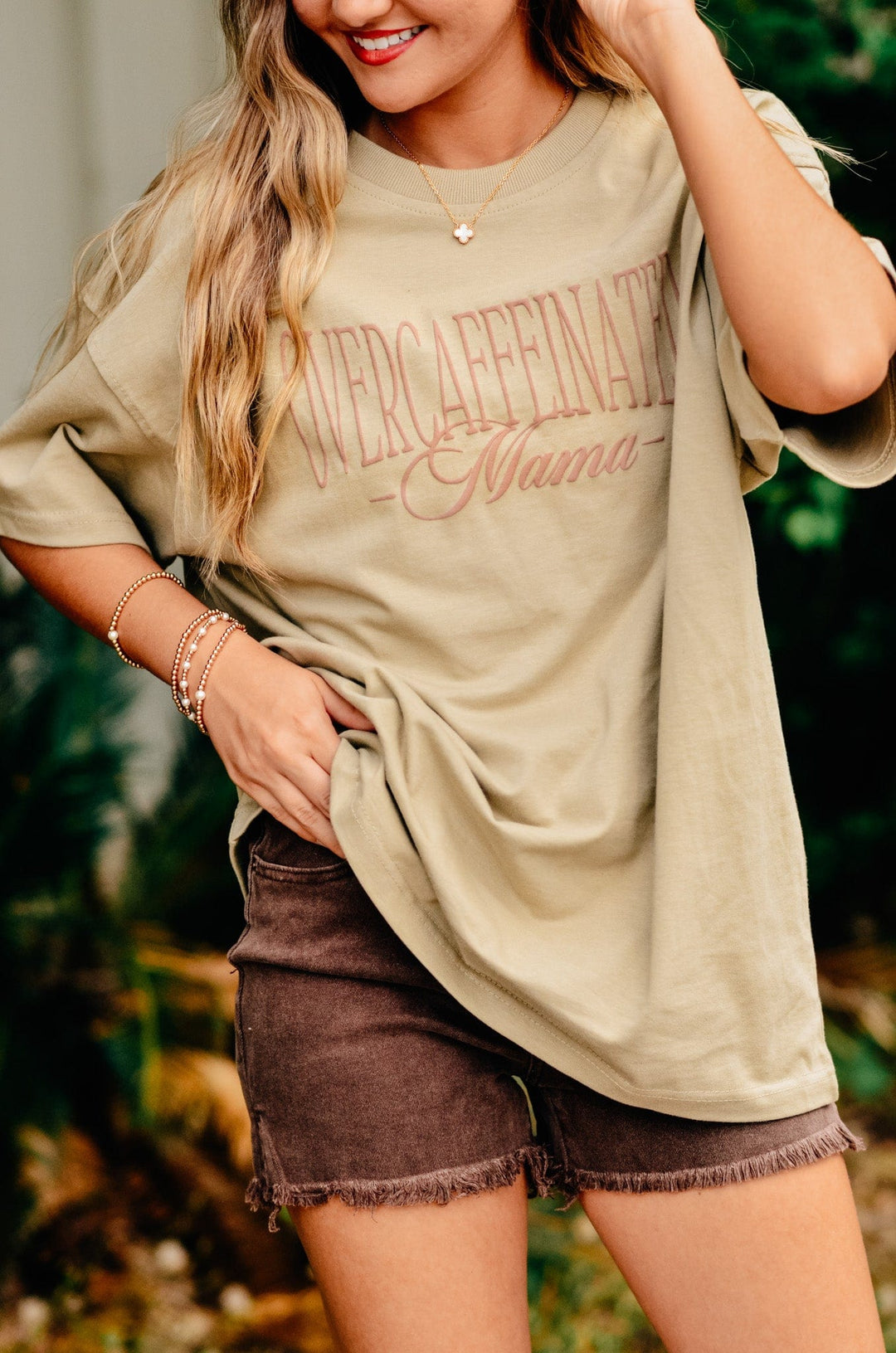 Overcaffeinated Mama Mock Neck Tee