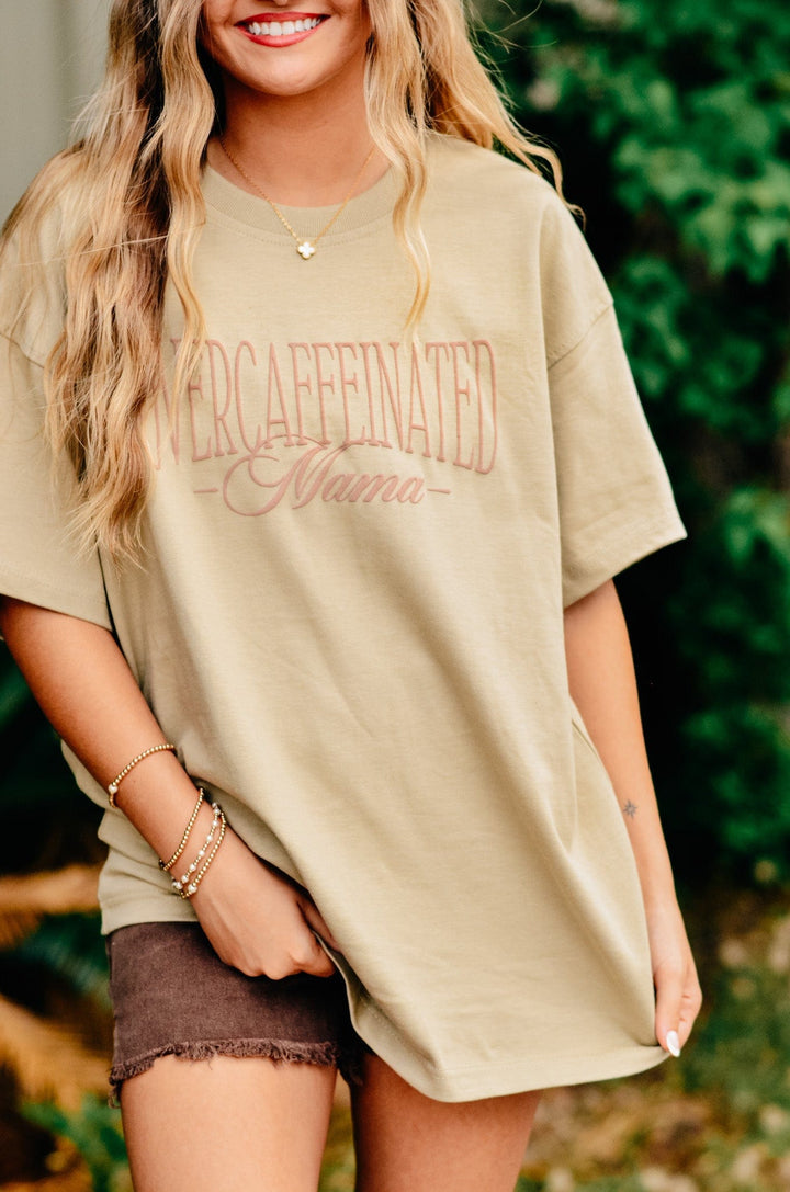 Overcaffeinated Mama Mock Neck Tee