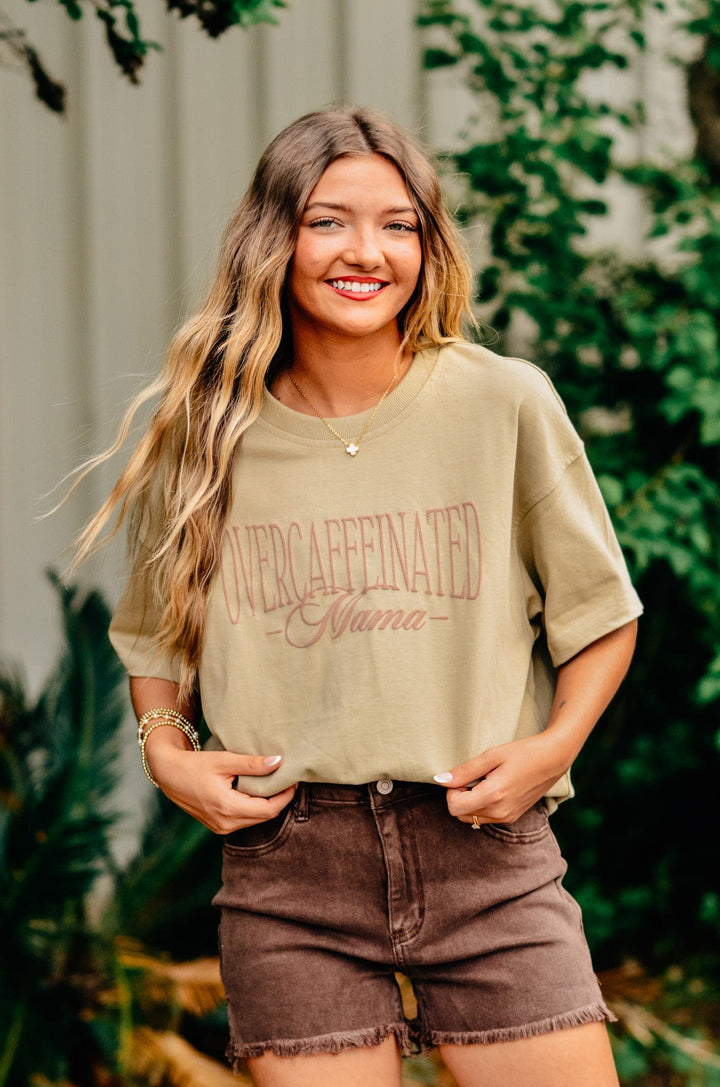 Overcaffeinated Mama Mock Neck Tee