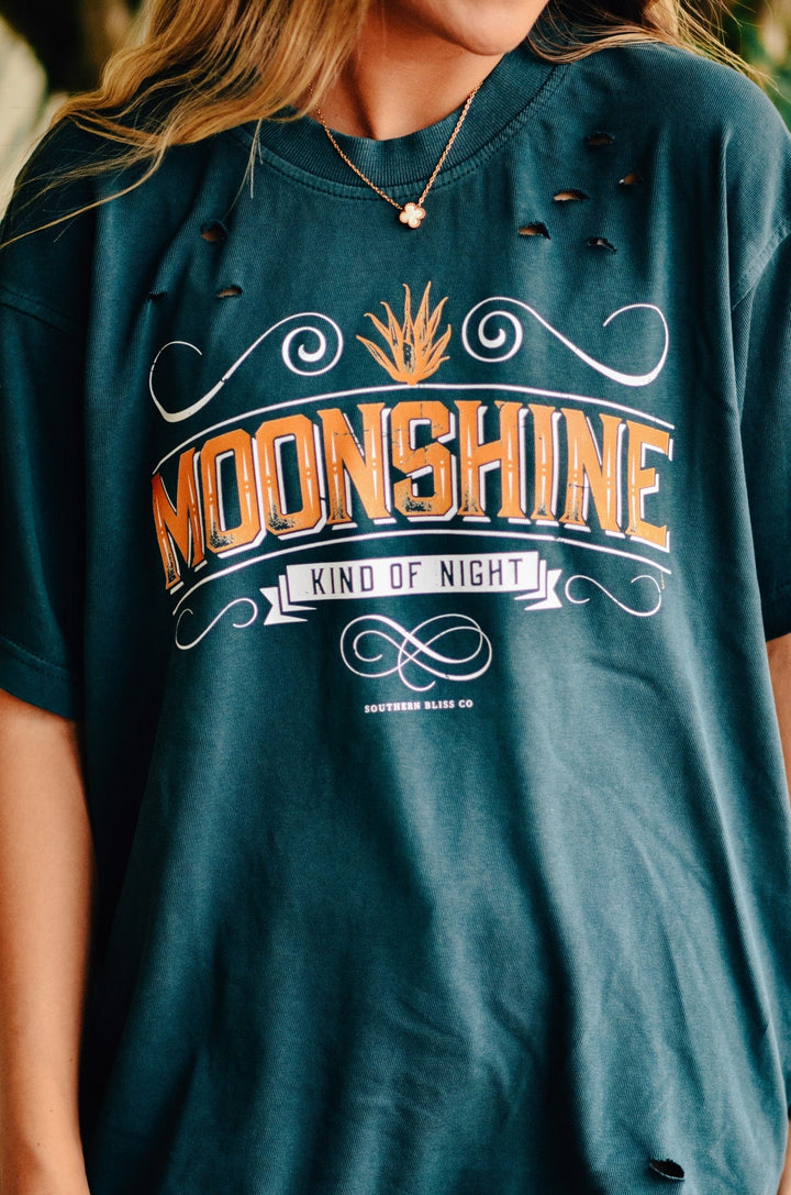 Moonshine Kind of Night Cut Mock Neck Tee