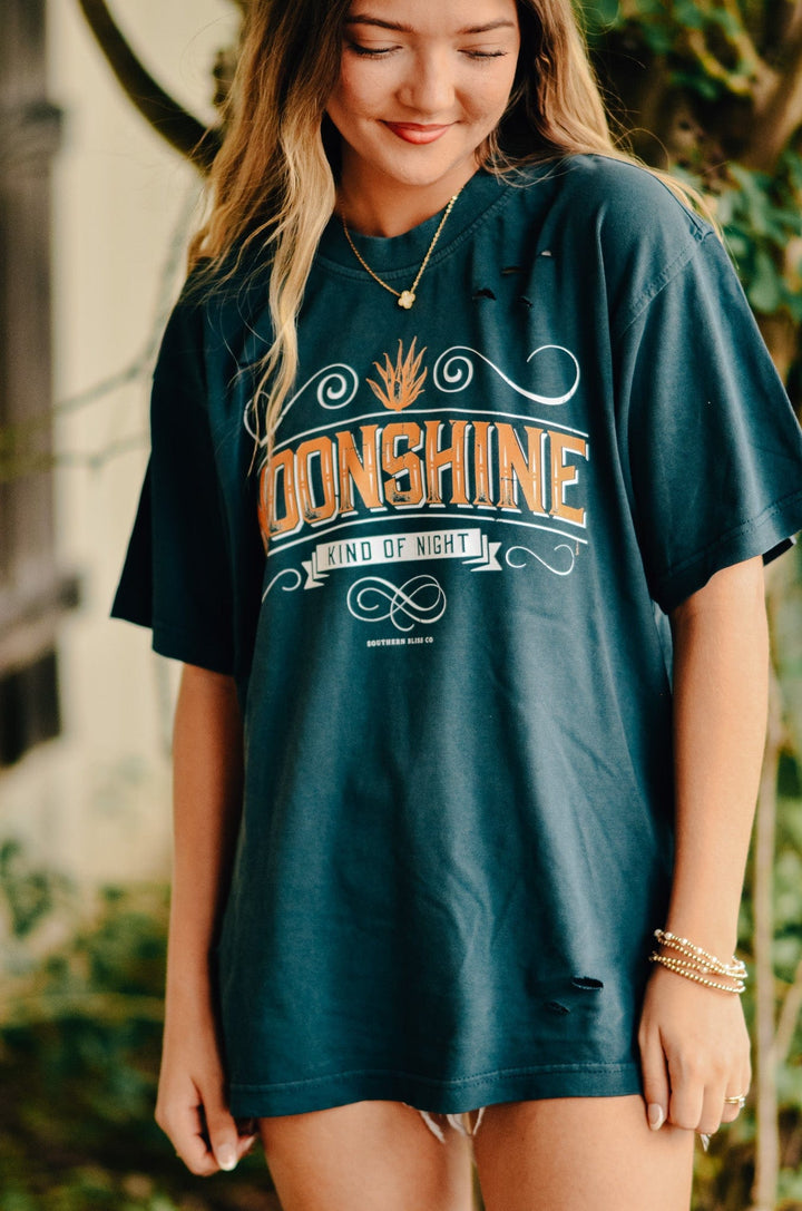Moonshine Kind of Night Cut Mock Neck Tee