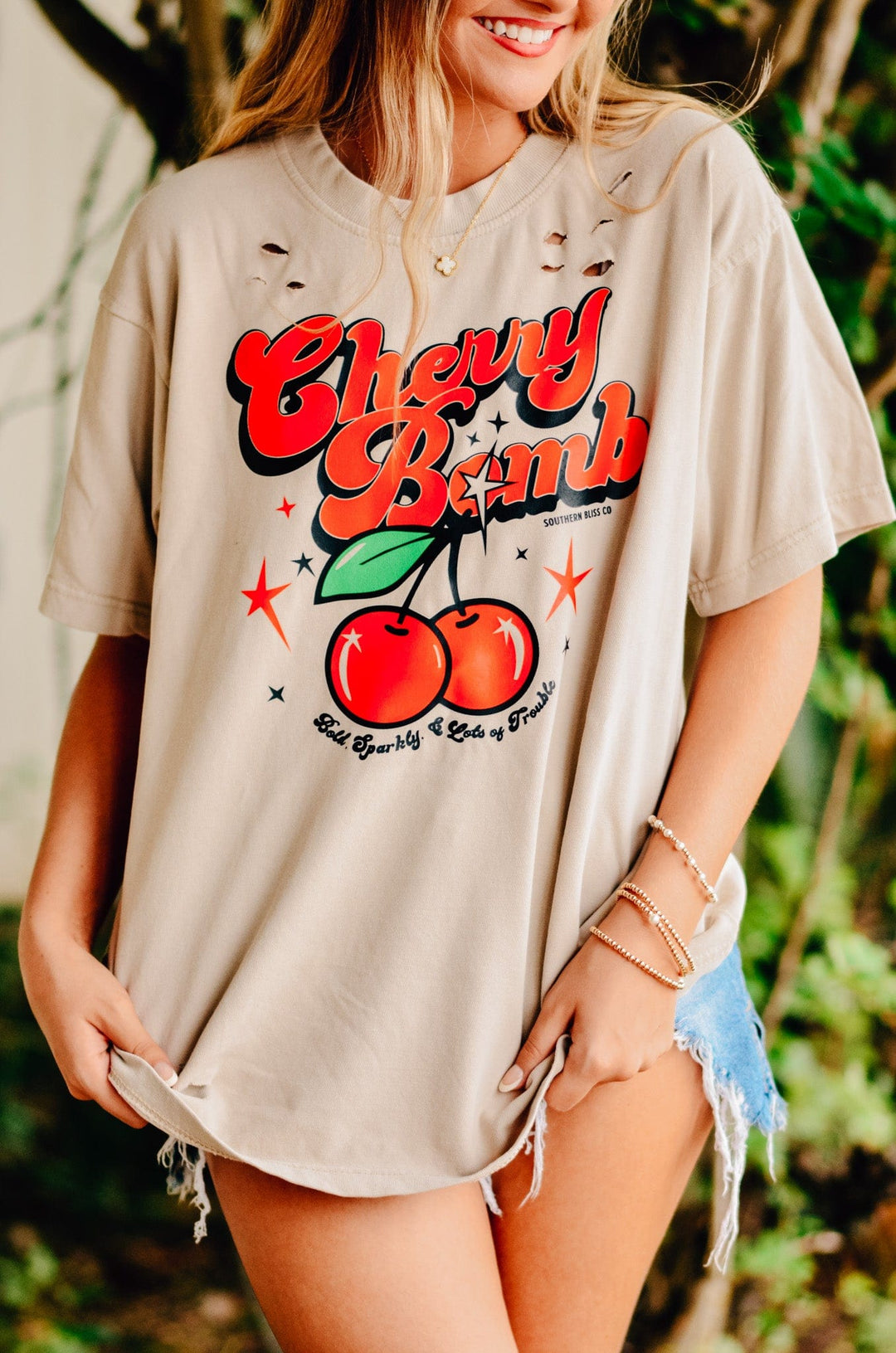Cherry Bomb Cut Mock Neck Tee