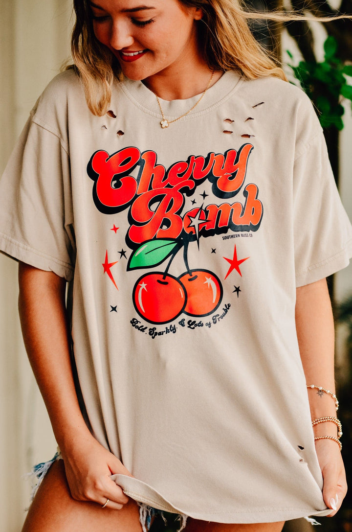 Cherry Bomb Cut Mock Neck Tee
