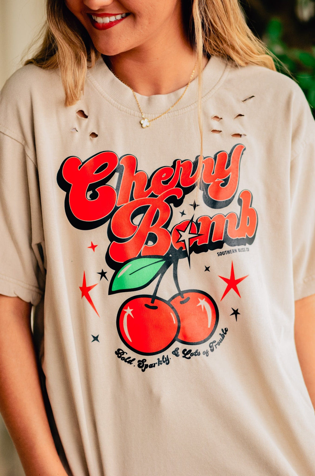 Cherry Bomb Cut Mock Neck Tee