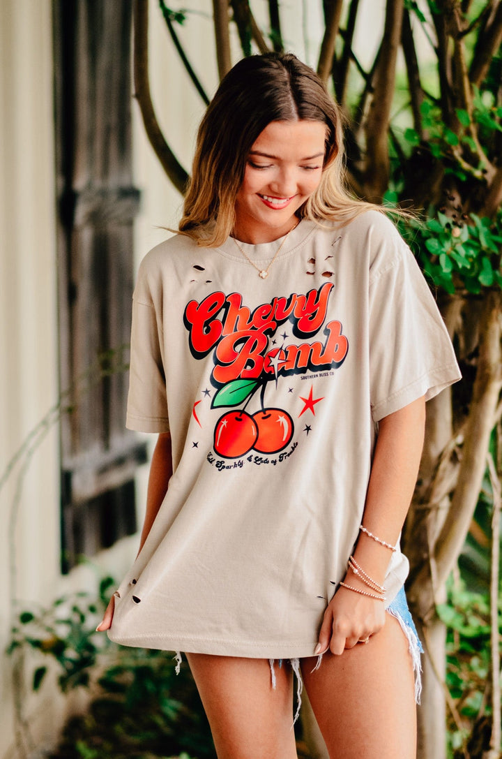 Cherry Bomb Cut Mock Neck Tee