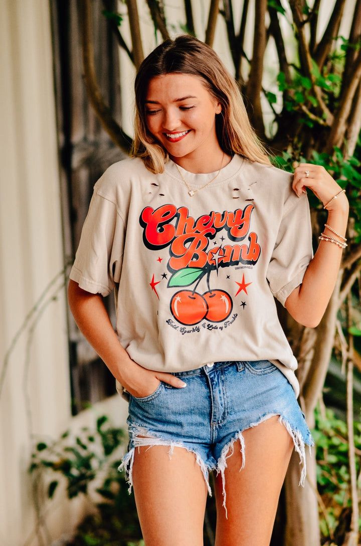 Cherry Bomb Cut Mock Neck Tee
