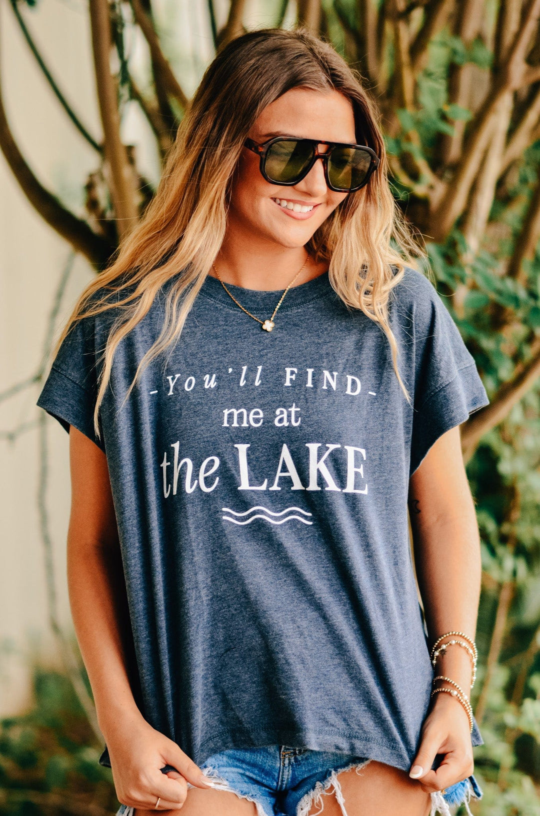 Find Me At The Lake Acid Wash Boxy Tee