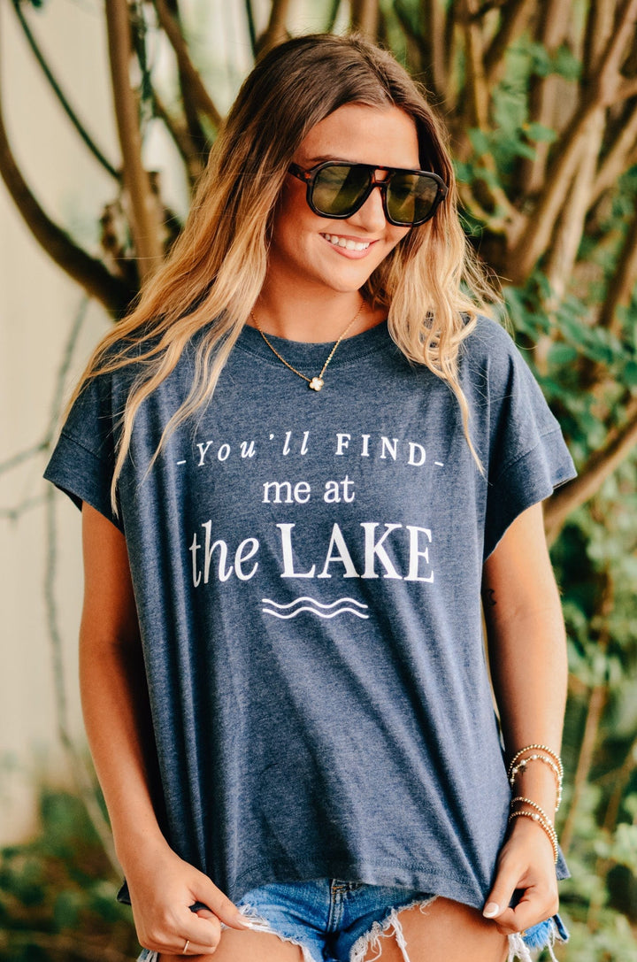 Find Me At The Lake Acid Wash Boxy Tee