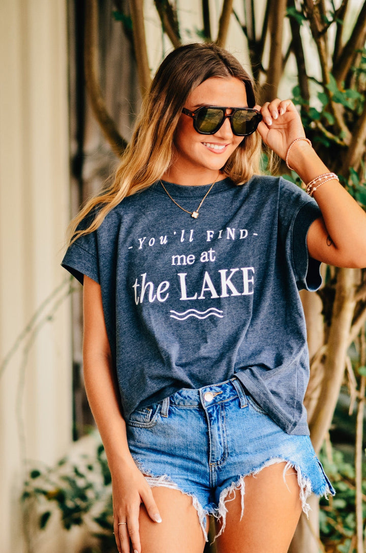 Find Me At The Lake Acid Wash Boxy Tee