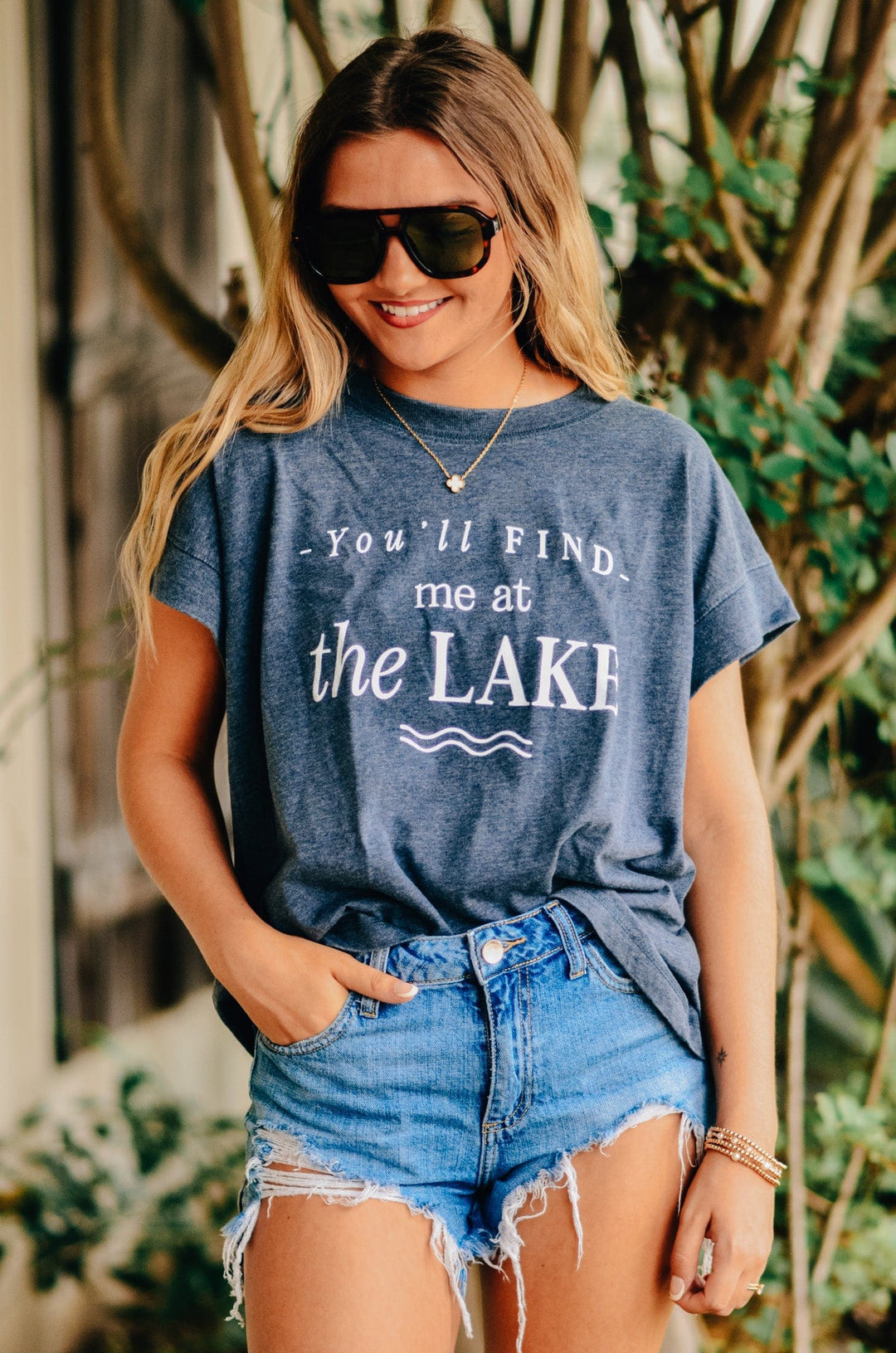 Find Me At The Lake Acid Wash Boxy Tee
