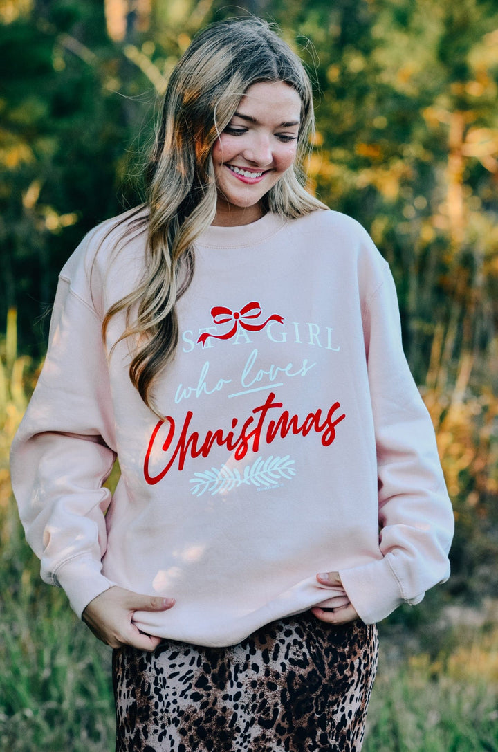 Just Girl Who Loves Christmas Peach Sweatshirt