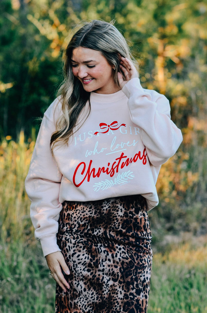Just Girl Who Loves Christmas Peach Sweatshirt