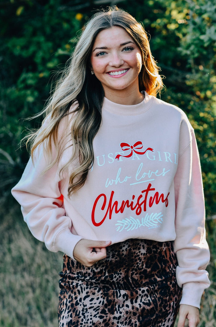 Just Girl Who Loves Christmas Peach Sweatshirt
