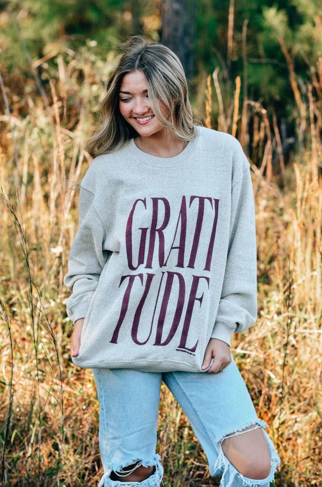 Gratitude Oatmeal Knit Sweatshirt