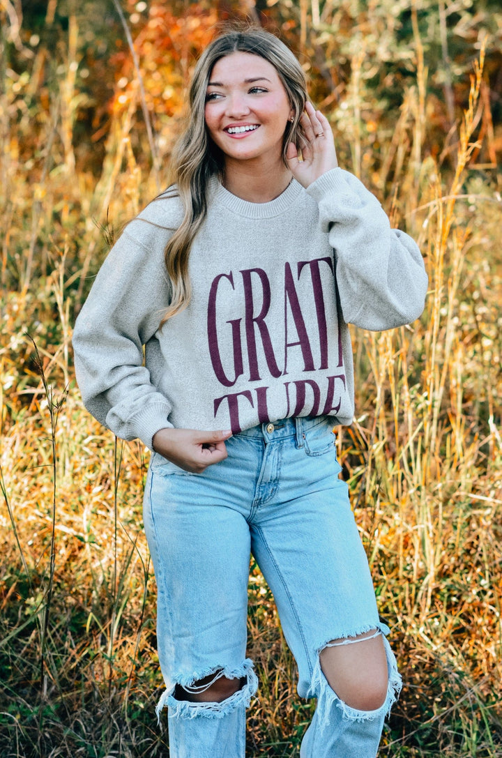 Gratitude Oatmeal Knit Sweatshirt