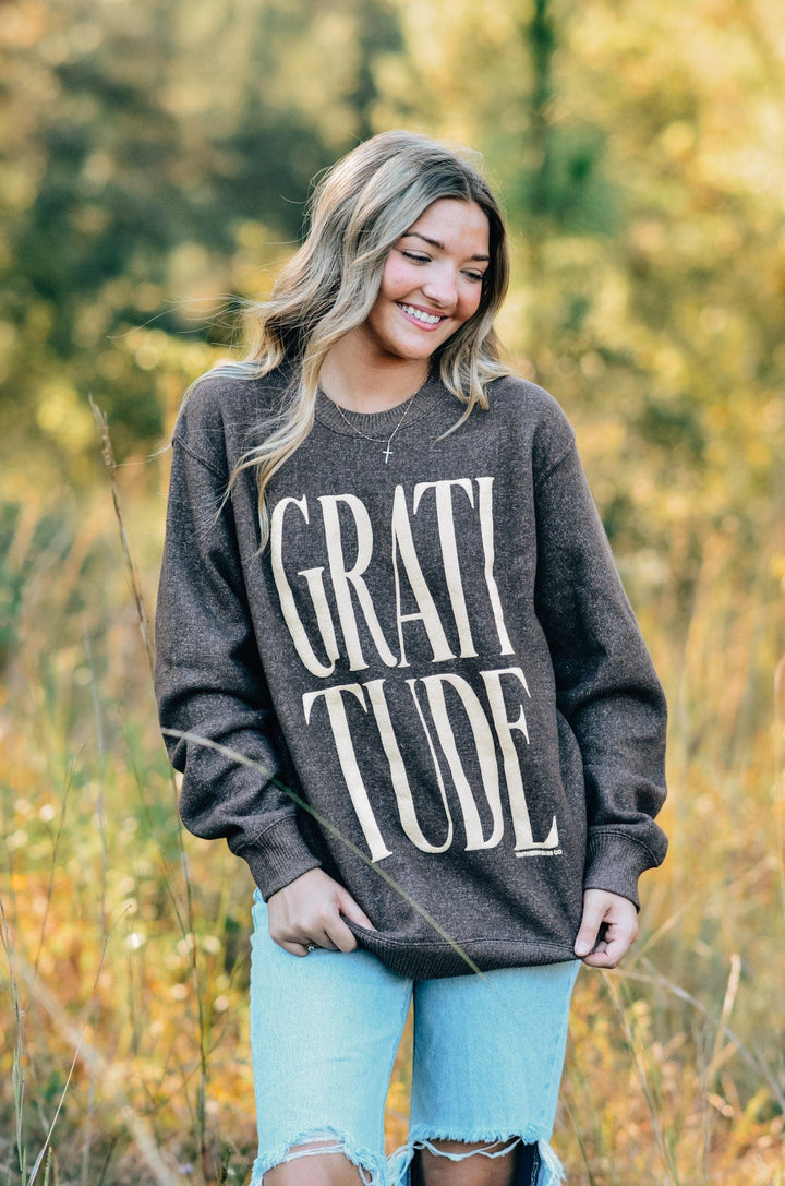 Gratitude Brown Knit Sweatshirt