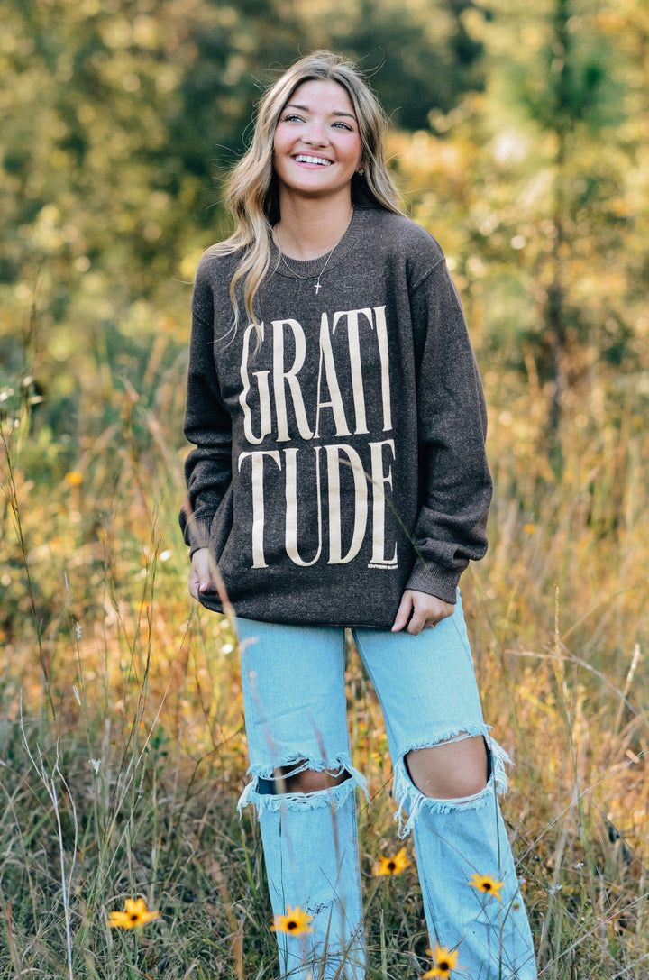 Gratitude Brown Knit Sweatshirt