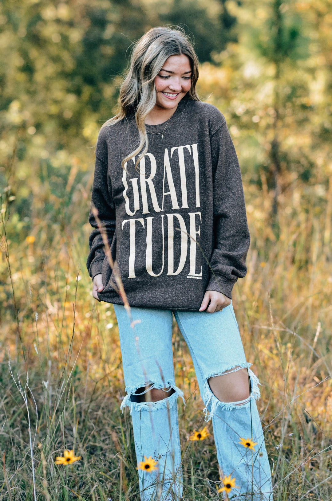 Gratitude Brown Knit Sweatshirt