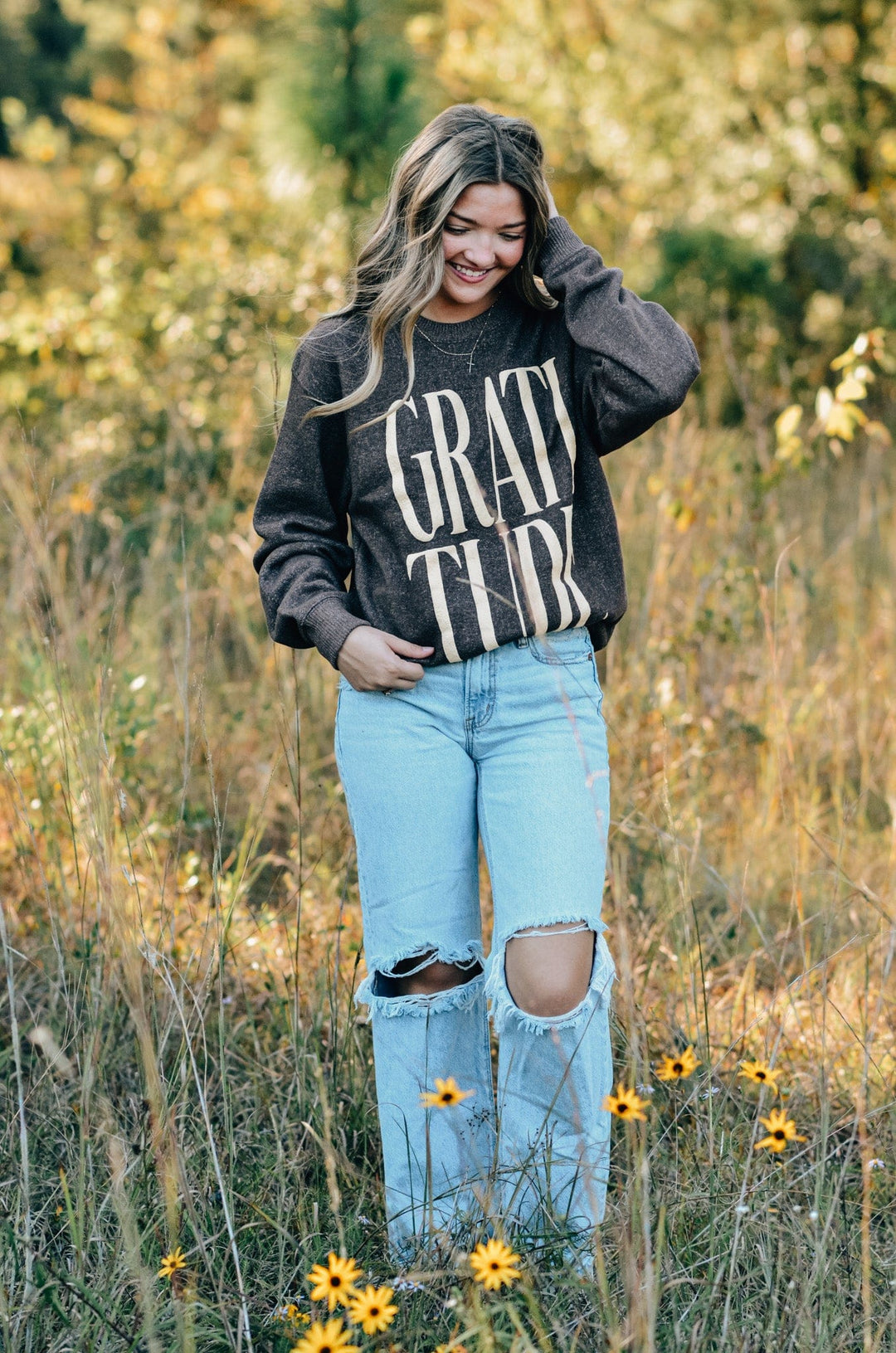 Gratitude Brown Knit Sweatshirt