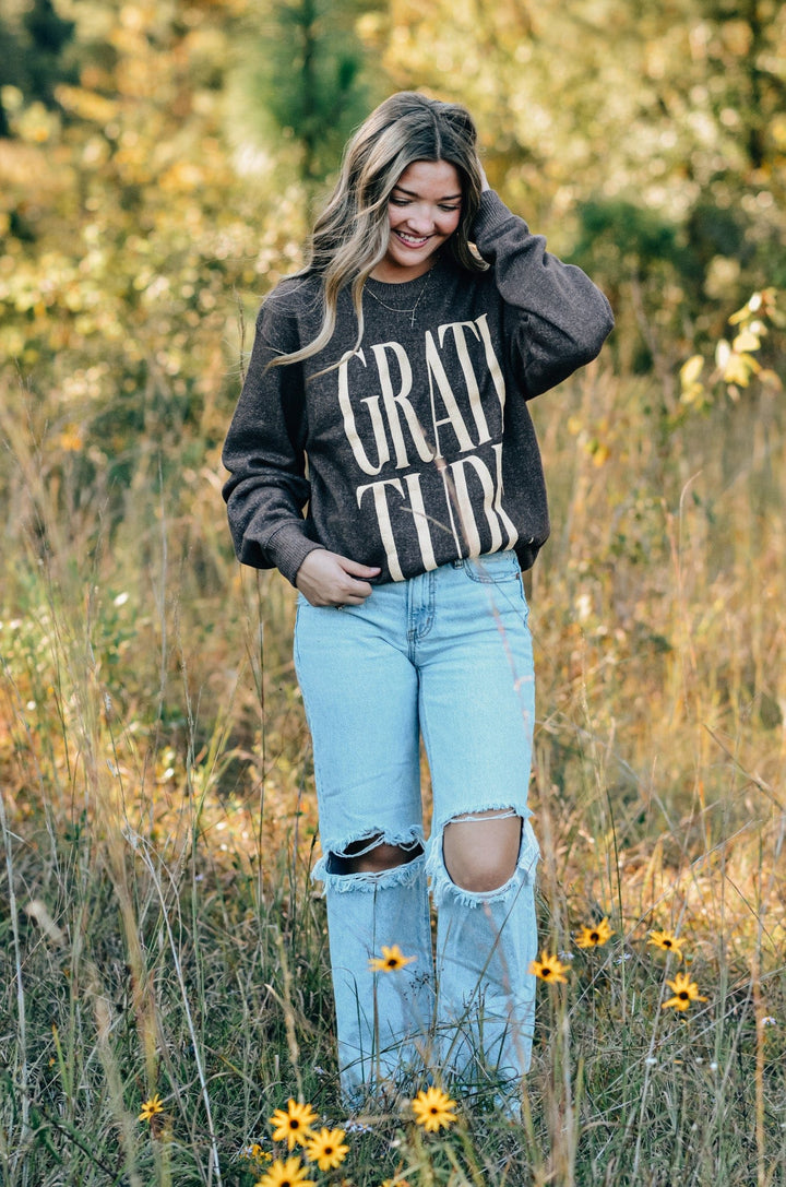 Gratitude Brown Knit Sweatshirt