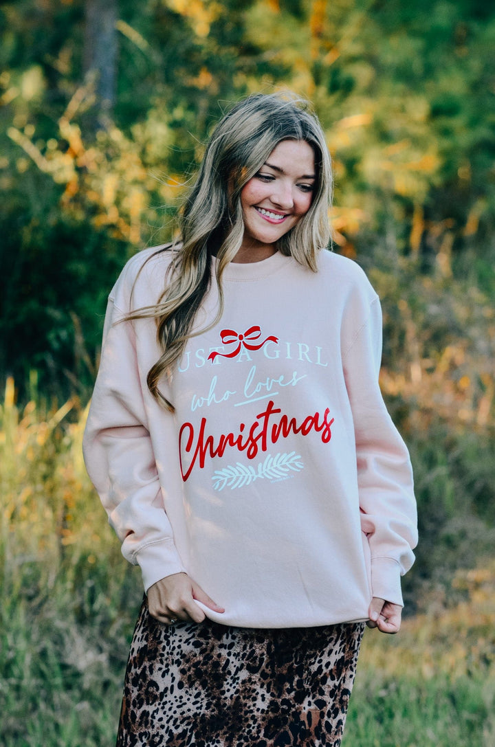 Just Girl Who Loves Christmas Peach Sweatshirt