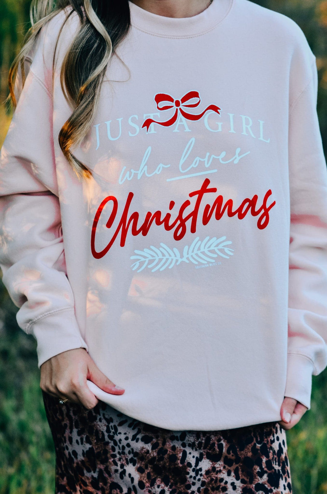 Just Girl Who Loves Christmas Peach Sweatshirt
