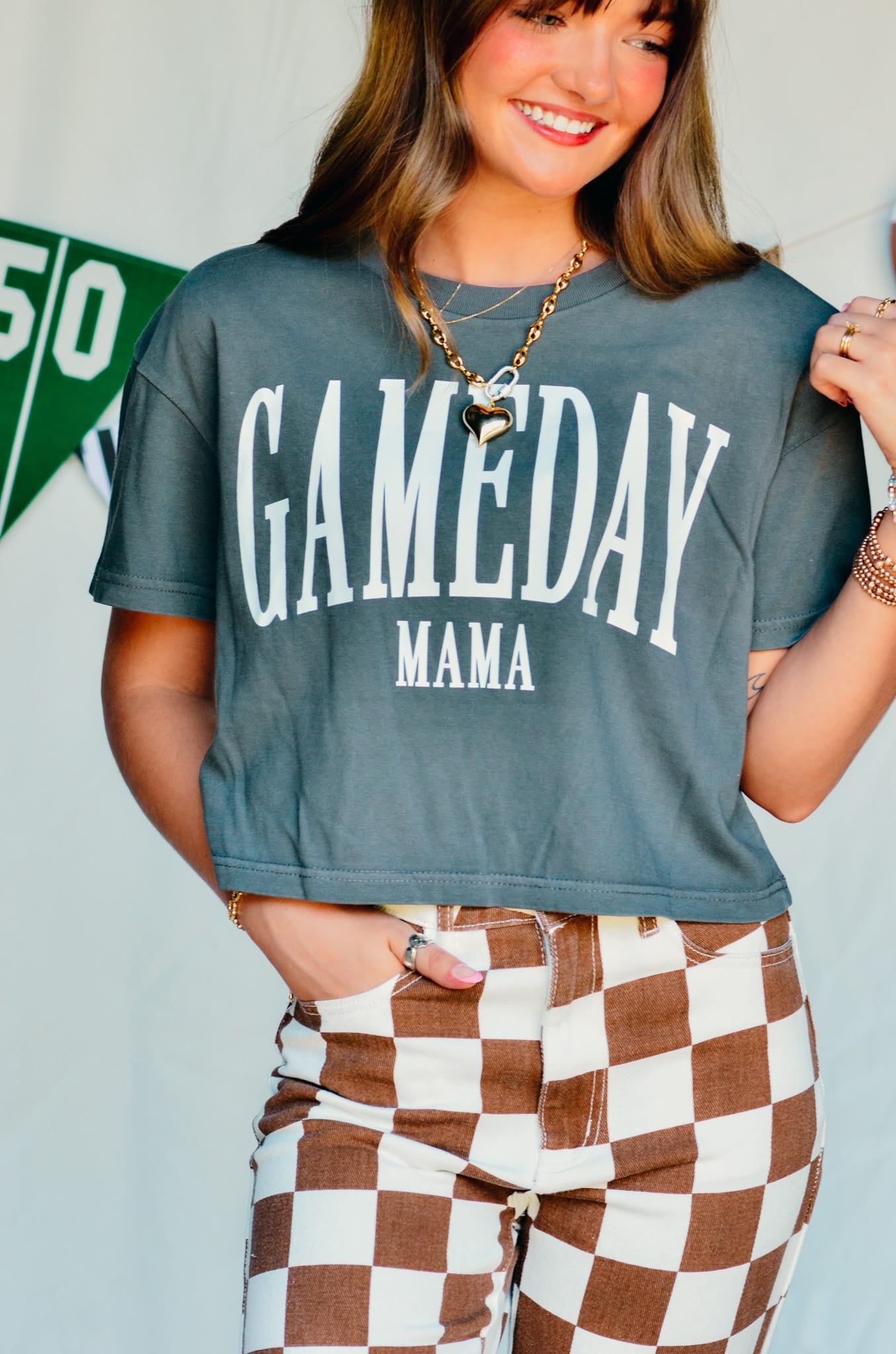 Gameday Mama Vintage Charcoal Crop – Southern Bliss Company
