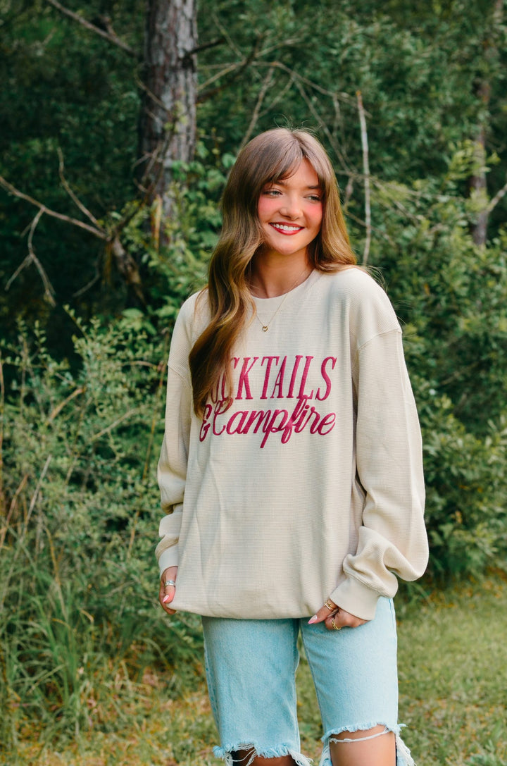 Cocktails & Campfires Waffle knit sweater