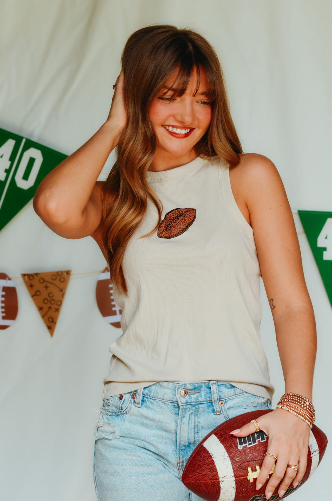 Football Tan Ribbed Tank