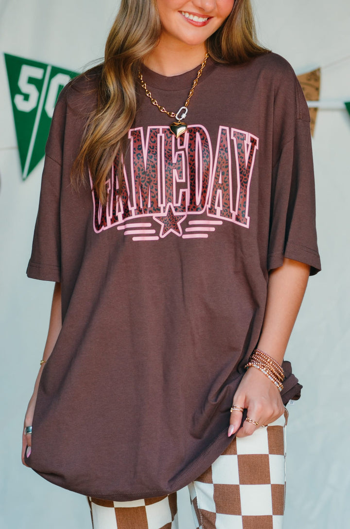 Gameday Leopard Star Mock Tee