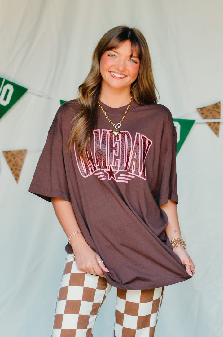 Gameday Leopard Star Mock Tee
