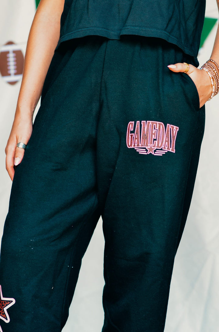 Gameday Leopard Stars Black Joggers