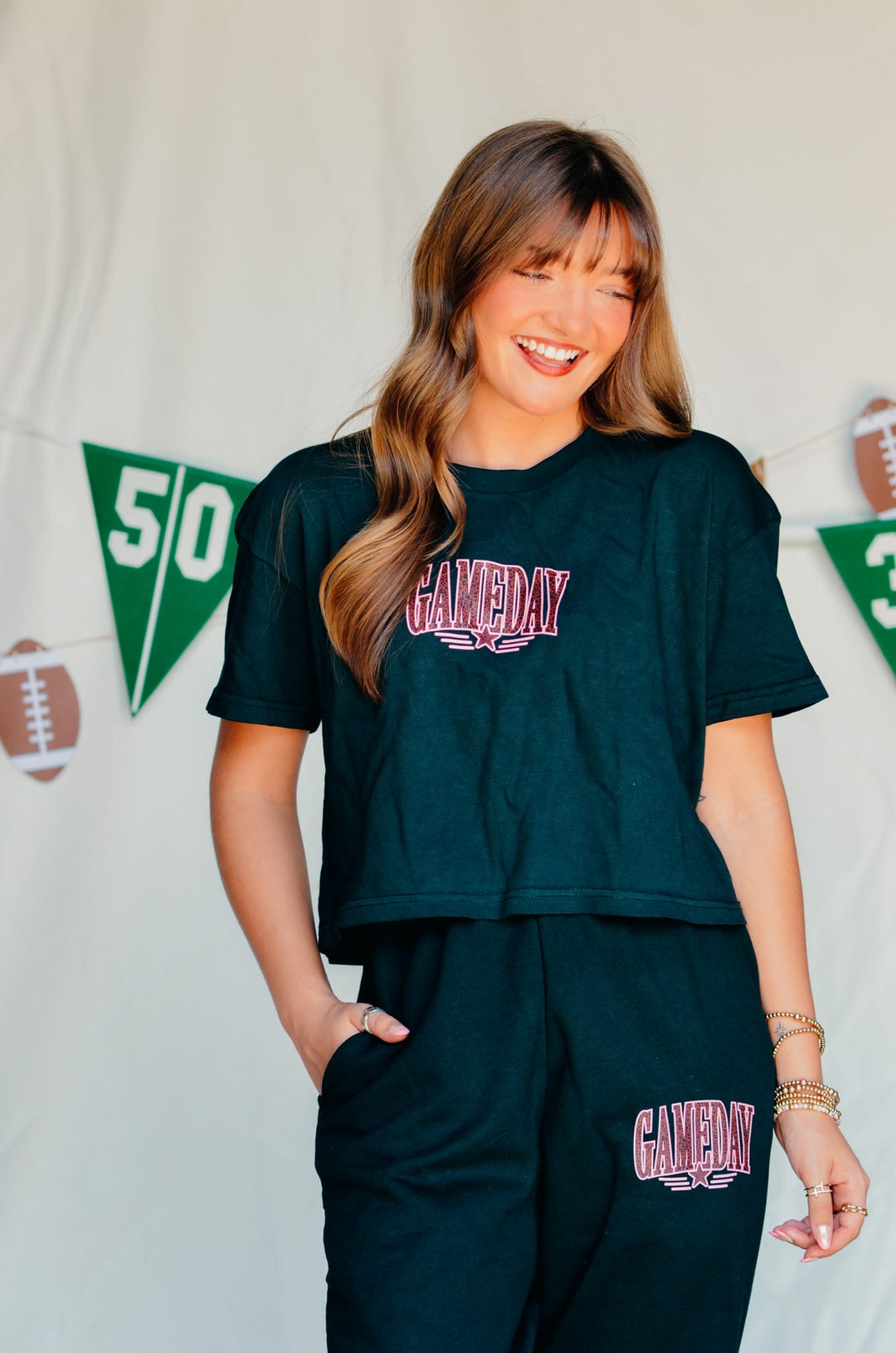 Gameday Leopard Black Crop Tee