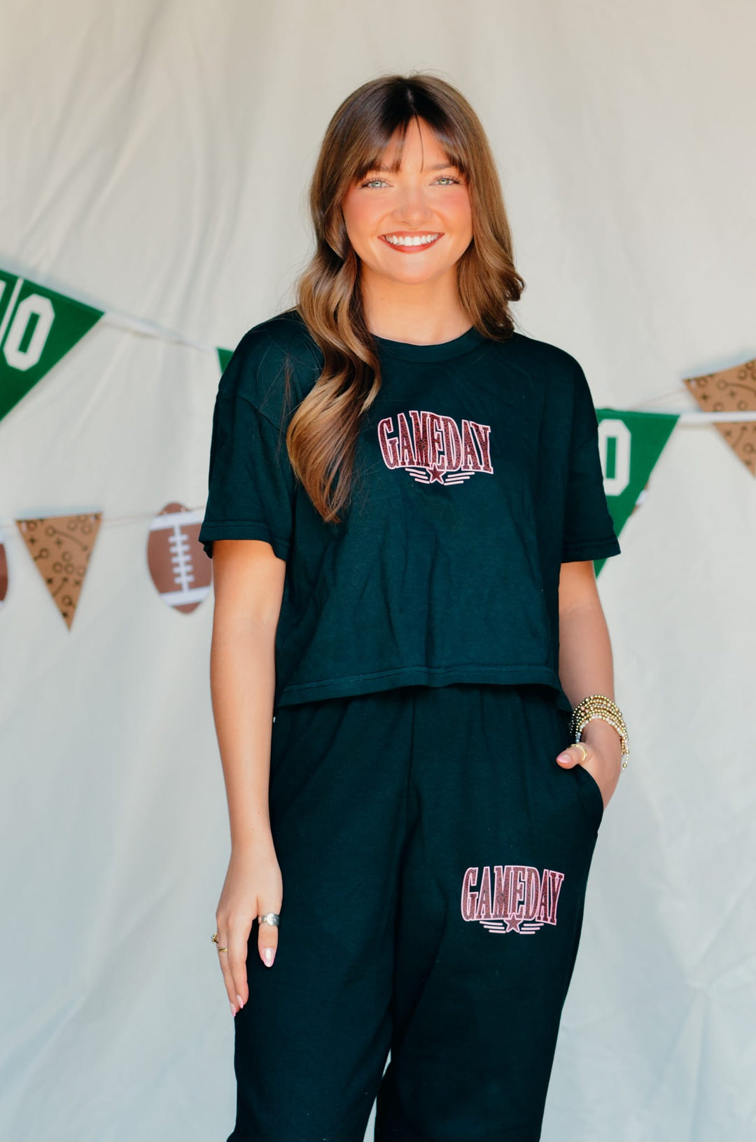 Gameday Leopard Black Crop Tee
