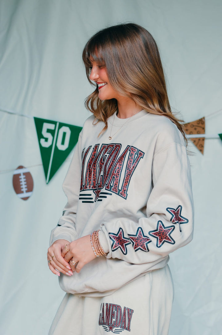 Gameday Leopard Stars Tan Sweatshirt