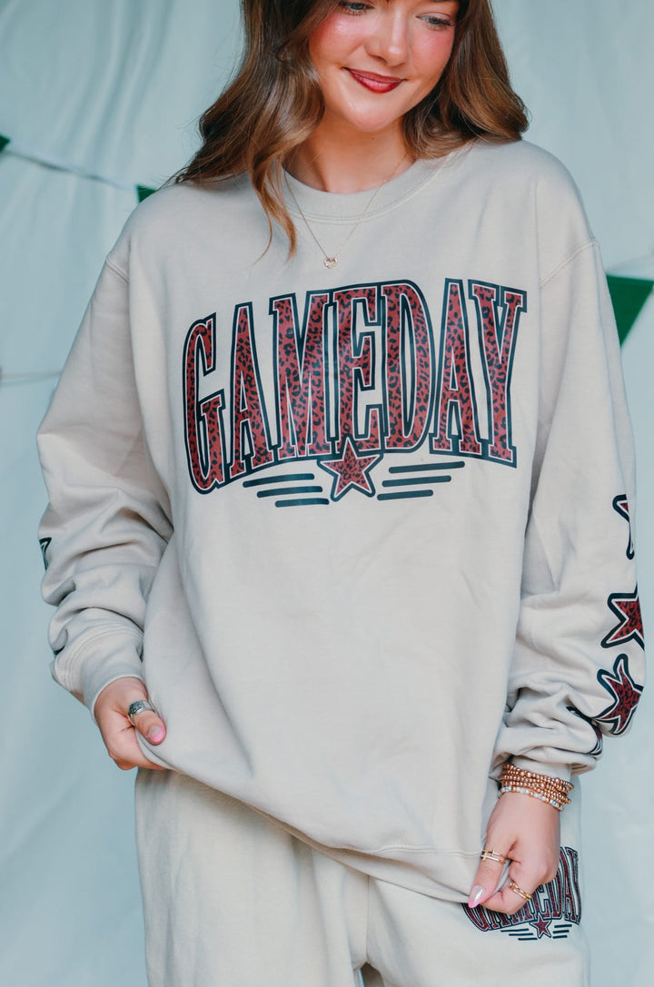Gameday Leopard Stars Tan Sweatshirt