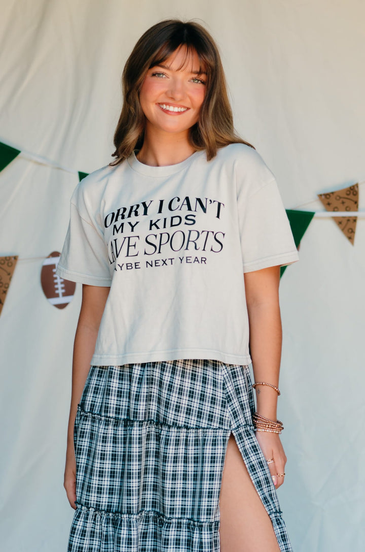 Sorry Kids Have Sports Silver Crop Tee