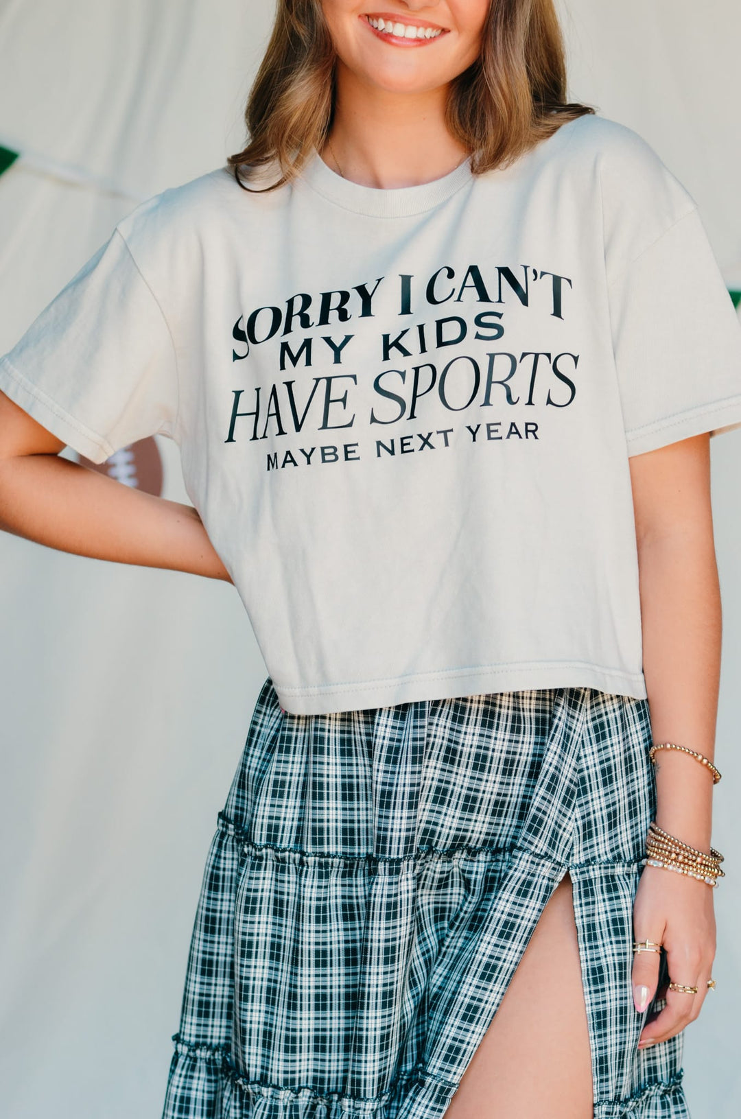Sorry Kids Have Sports Silver Crop Tee