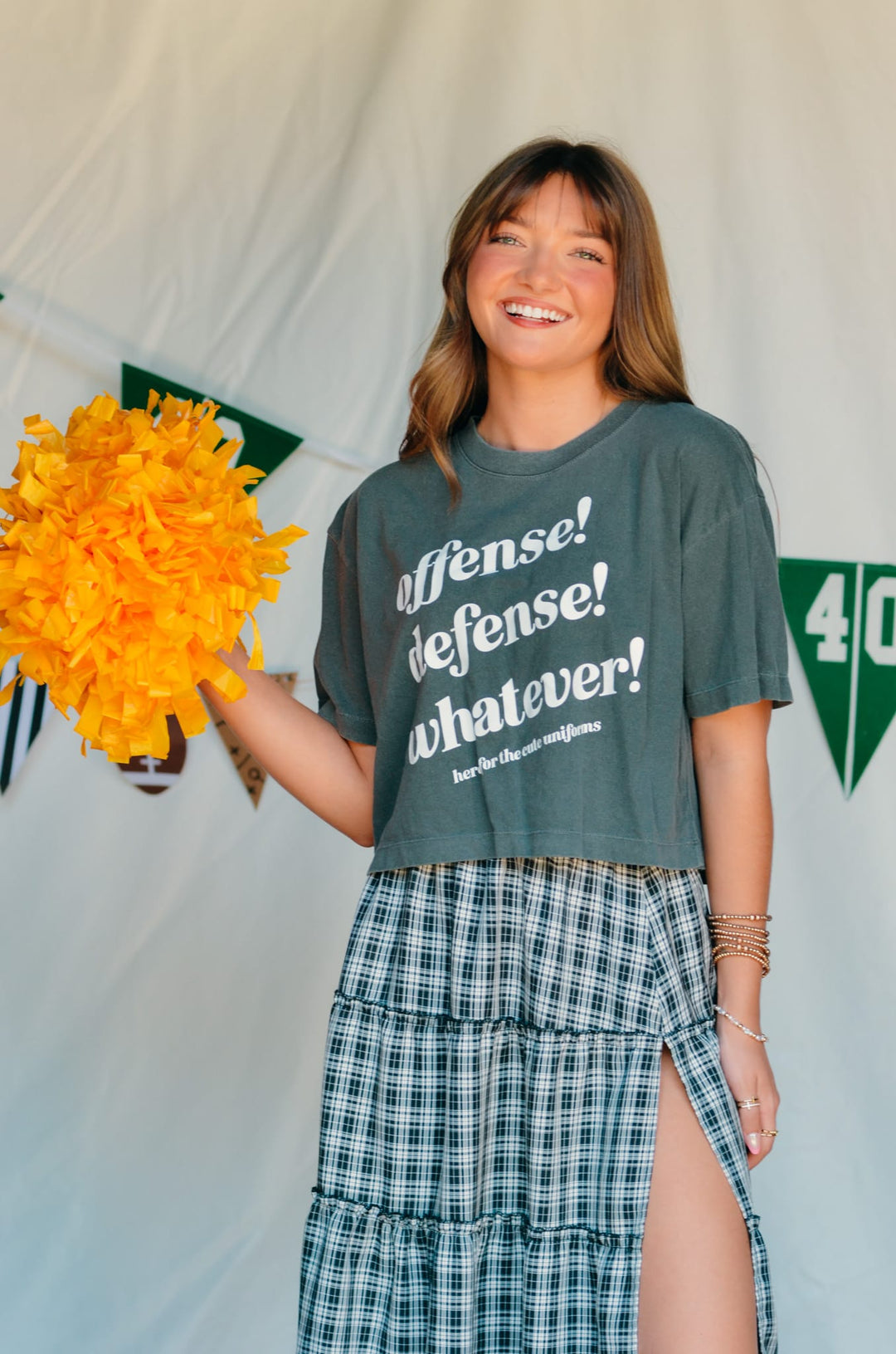 Offense Defense Whatever Charcoal Crop Tee