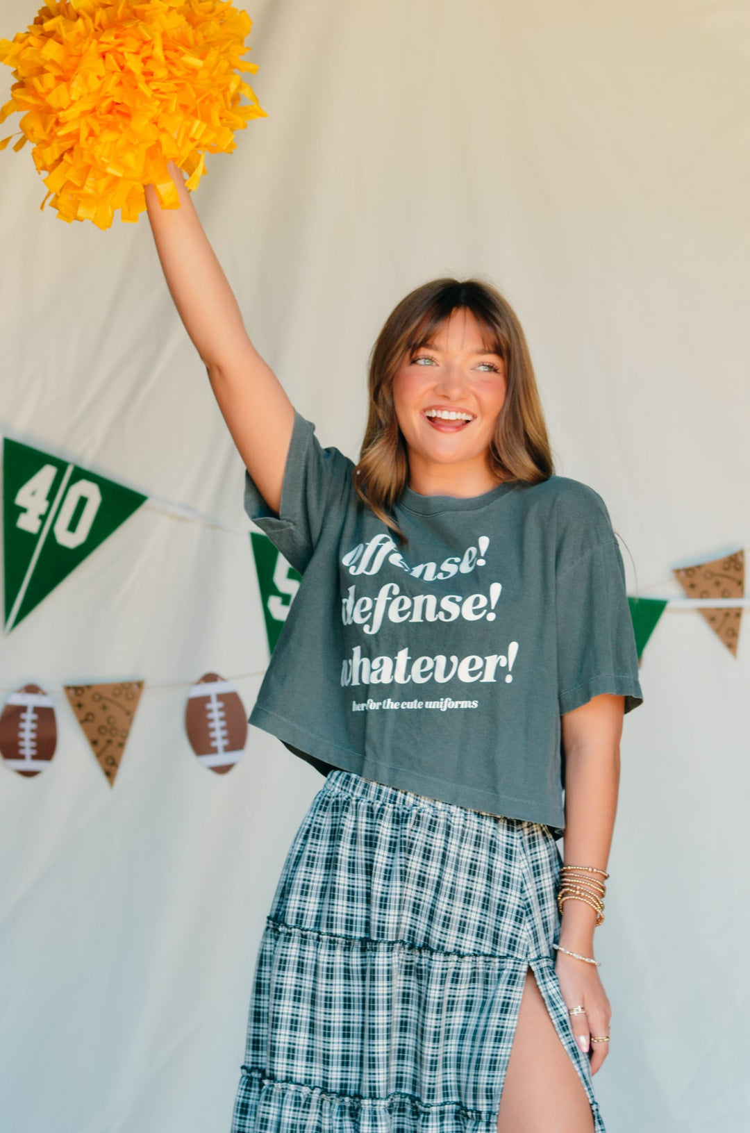 Offense Defense Whatever Charcoal Crop Tee